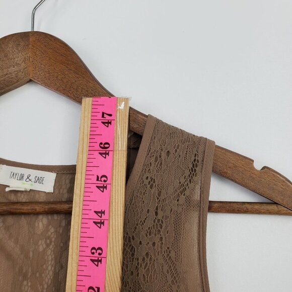 Taylor & Sage Womens Long Lace Button Front Tank Top Size XS Brown Sheer Boho - Picture 14 of 14